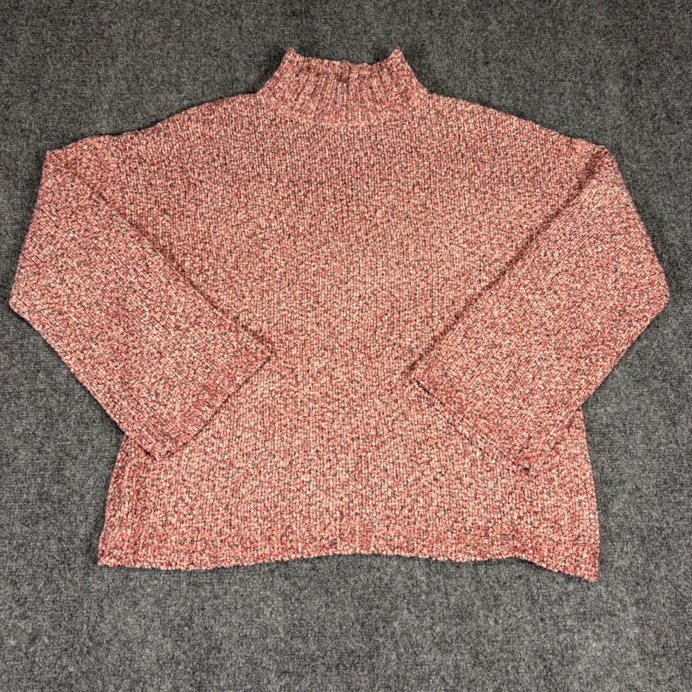 St Johns Bay Womens Red Pink Marled Mock Neck Pullover Sweater Size Large